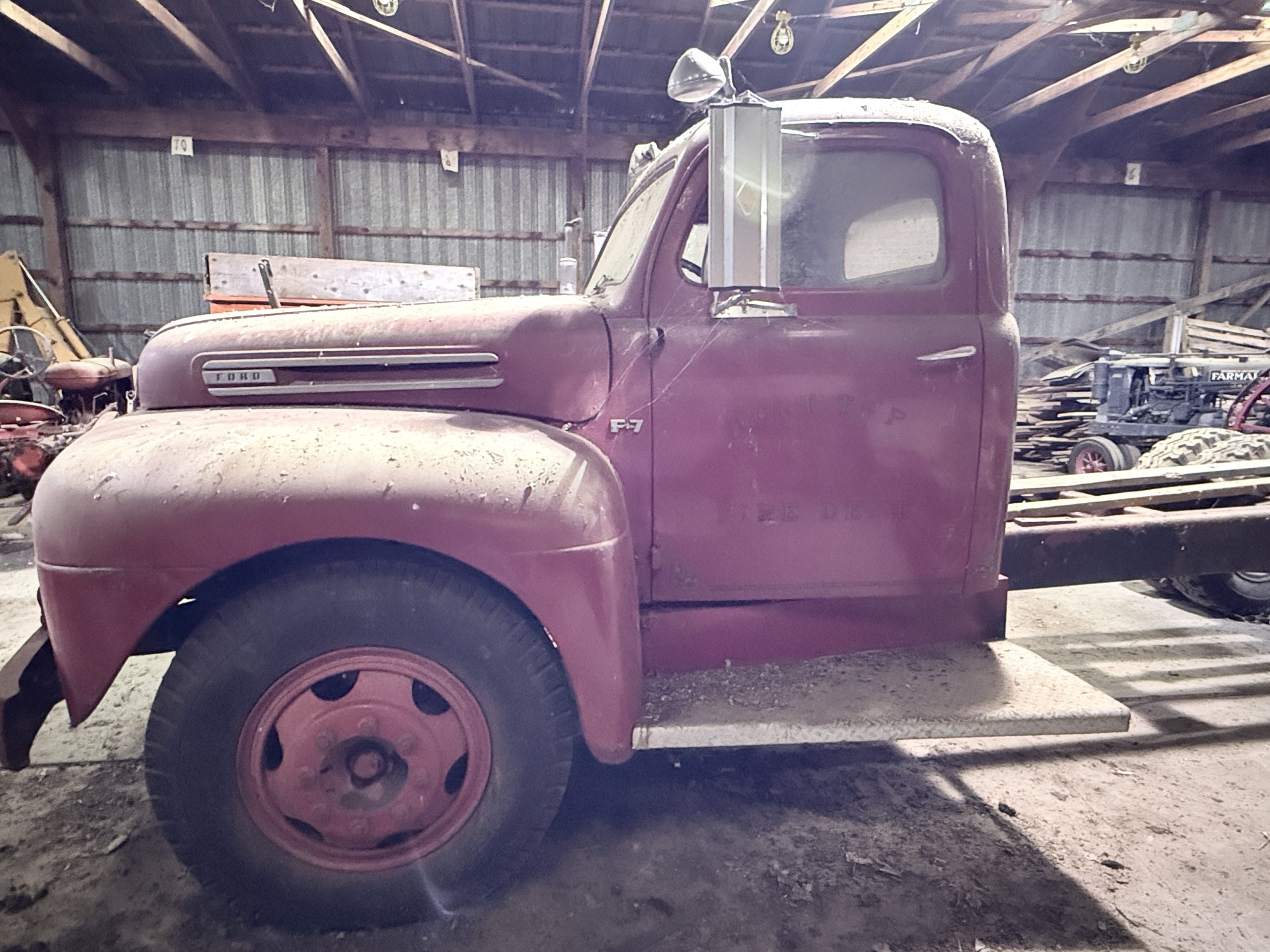 Vintage Ford F-7 Fire Department Truck Cab & Chassis – Dual Rear Wheels – Restoration Project - Image 11